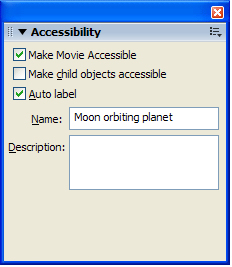 Figure 11-1a. Accessibility panel, showing name Moon Orbiting planet