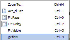 the reflow option selected in the view menu