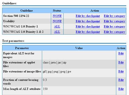 Choosing tests, screen shot