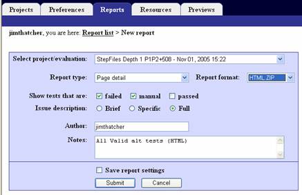 Report types, screen shot
