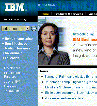 Screen shot of IBM home page