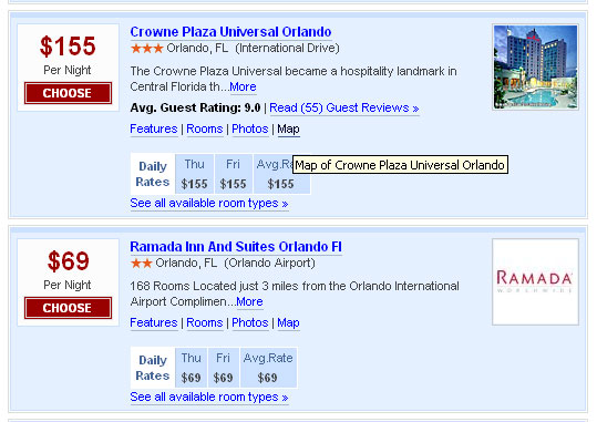 Some hotel information links on priceline.com