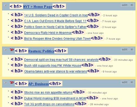 Screen shot of My Yahoo! with too many headings
