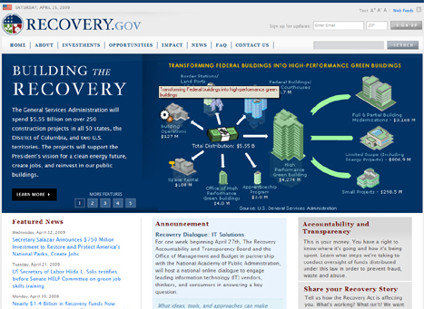 Screen shot of recovery.gov home page