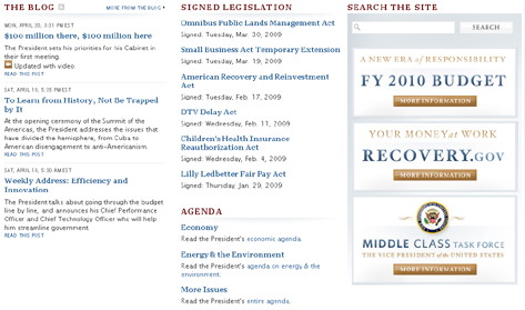 screen shot of the main content portion of whitehouse.gov