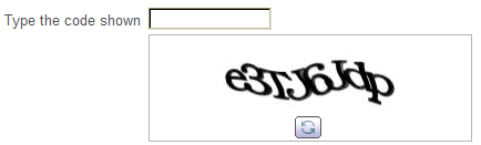 Screen shot of distorted text captcha example