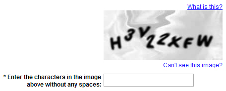 Screen shot of AOL visual captcha