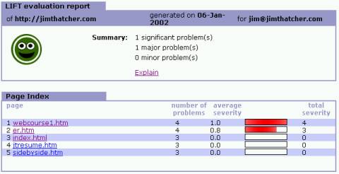 partial screen shot showing lift trial results