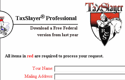 Screen shot of TaxSlayer.com with red required fields